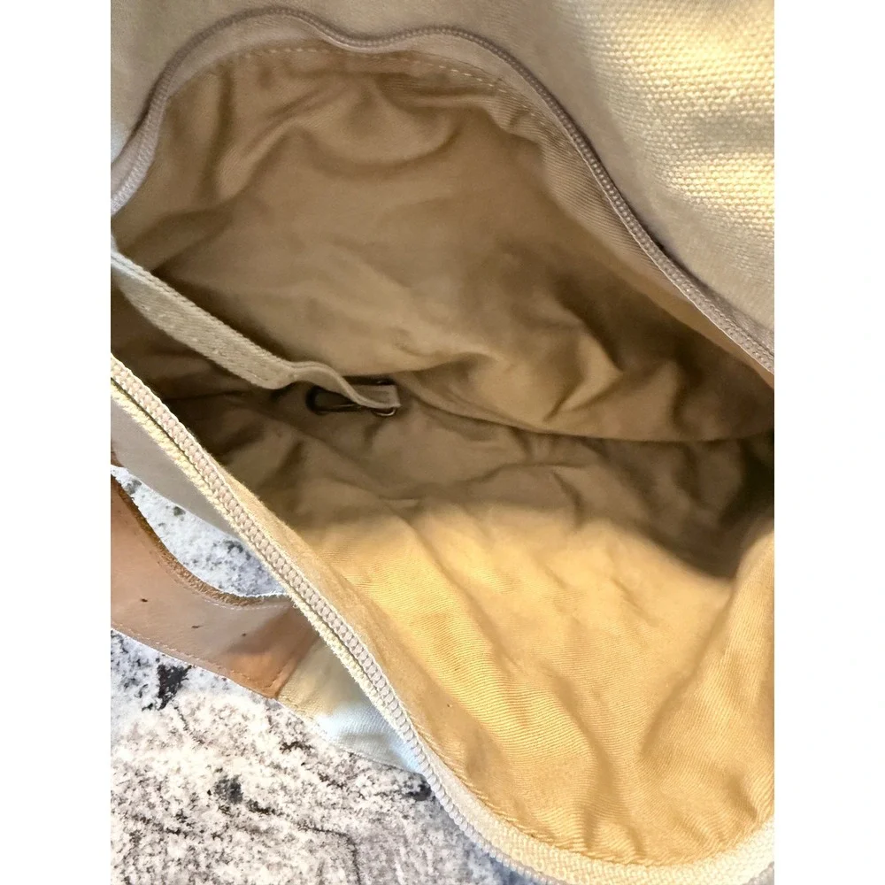 LL Bean Canvas Leather Messenger Bag Beige Crossbody Shoulder Bag CNLP0747